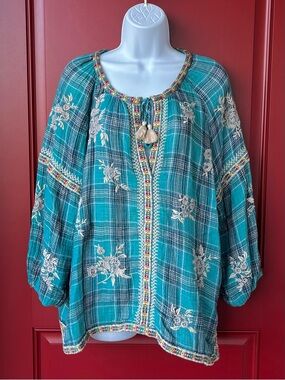 Johnny Was Cotton Plaid Blouse